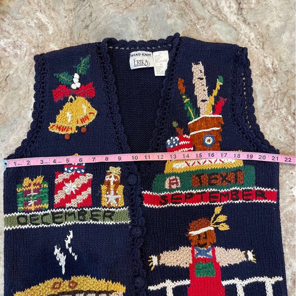 Vintage Hand Knit Embroidered Fall Winter Holiday Ugly Sweater Vest - Picture 12 of 13